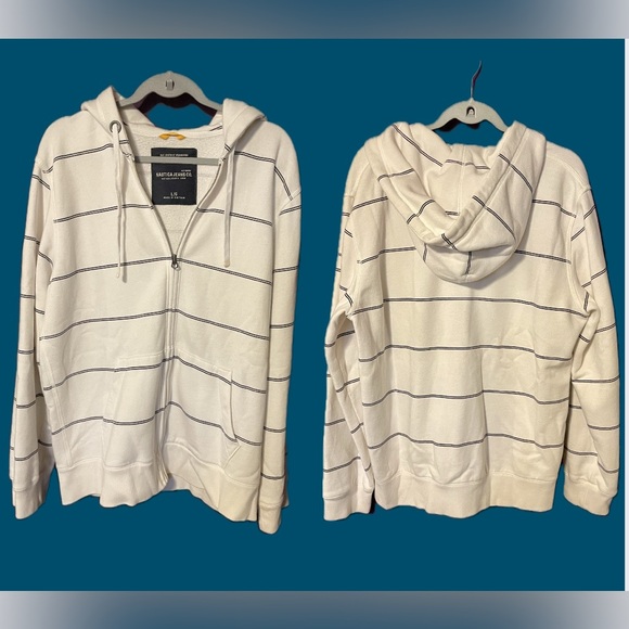 Nautica Jeans Co. Unisex white zip up hoodie with blue stripes sz L - Picture 4 of 9